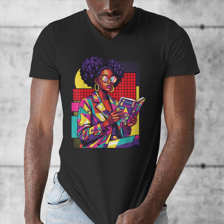 History Woman Reading Book Geometric Girl Educated Men's V-Neck T-Shirt