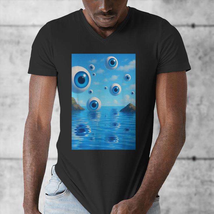 Trippy Weirdcore Frutiger Aero Surreal Eyeballs Y2K Men's V-Neck T-Shirt