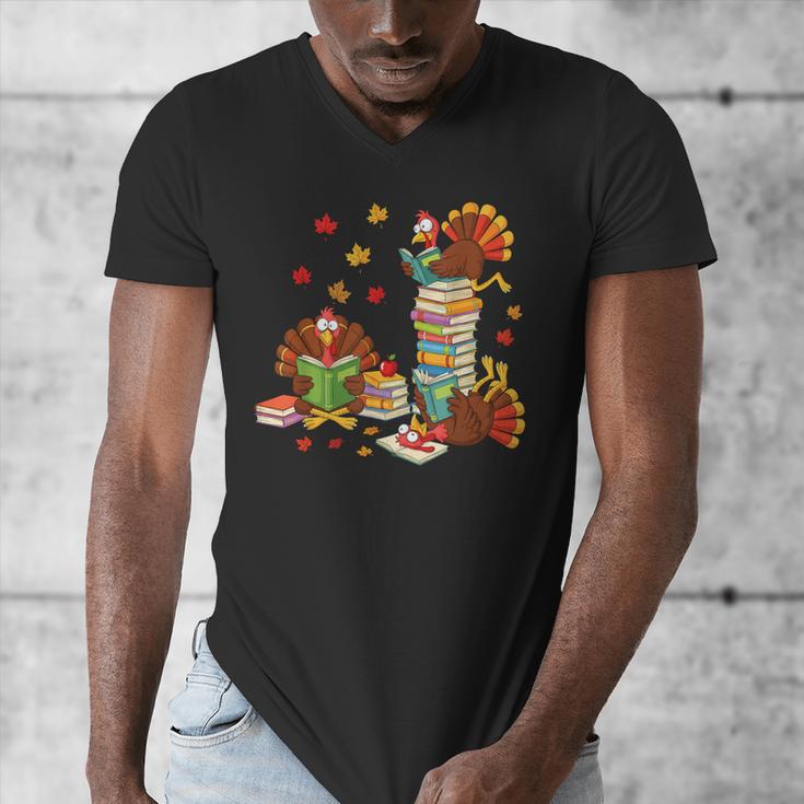 Turkey Reading Books Fall Librarian Book Lover Teacher Kids Men's V-Neck T-Shirt Turkey Reading Books Fall Librarian Book Lover Teacher Kids Men's V-Neck T-Shirt