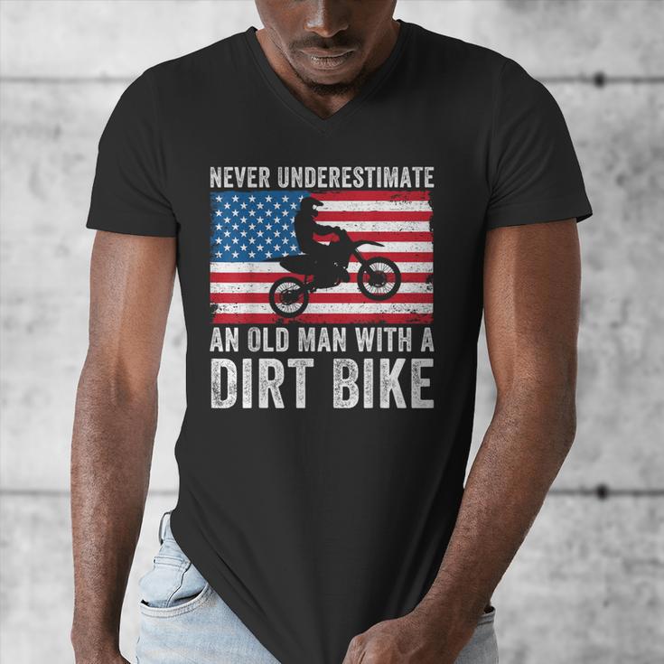 Never Underestimate An Old Man With A Dirt Bike Grandpa Dad Men's V-Neck T-Shirt