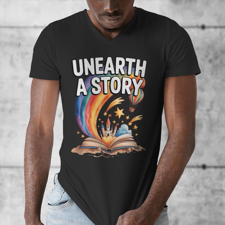 Unearth A Story Rainbow Treasure Book Men's V-Neck T-Shirt Unearth A Story Rainbow Treasure Book Men's V-Neck T-Shirt
