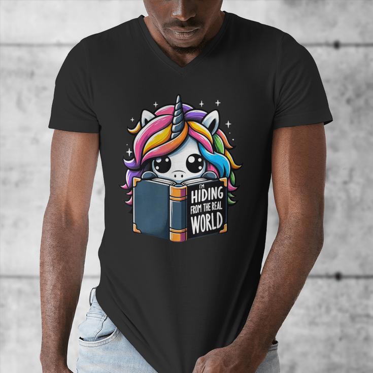 Unicorn Reading Book Reader Introvert Book Lover Humor Men's V-Neck T-Shirt Unicorn Reading Book Reader Introvert Book Lover Humor Men's V-Neck T-Shirt