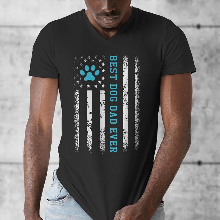 USA Flag Best Dog Dad Ever American Puppy Lover Paw Men's V-Neck T-Shirt