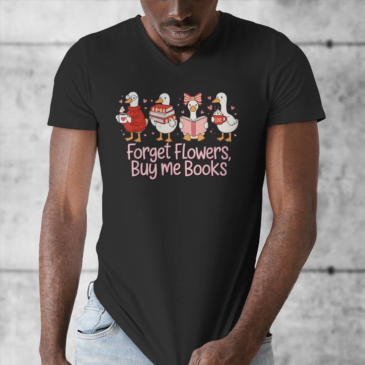 Valentine Cozy Goose Bookish Forget Flowers Buy Me Books Men's V-Neck T-Shirt Valentine Cozy Goose Bookish Forget Flowers Buy Me Books Men's V-Neck T-Shirt
