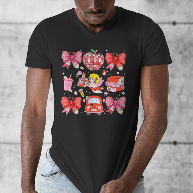 Valentine Cupid Coquette Pink Bow Apple Books Teacher Men's V-Neck T-Shirt