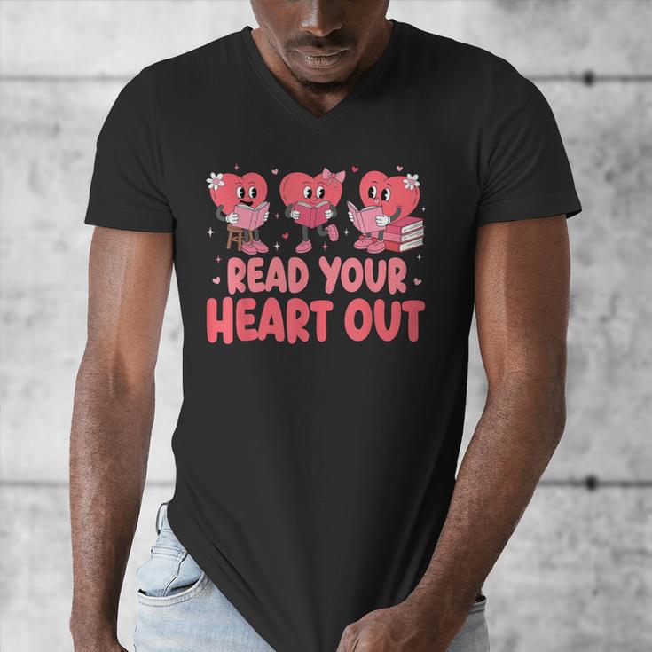 Valentine Day Book Read Your Heart Out Lovers Teacher Kids Men's V-Neck T-Shirt