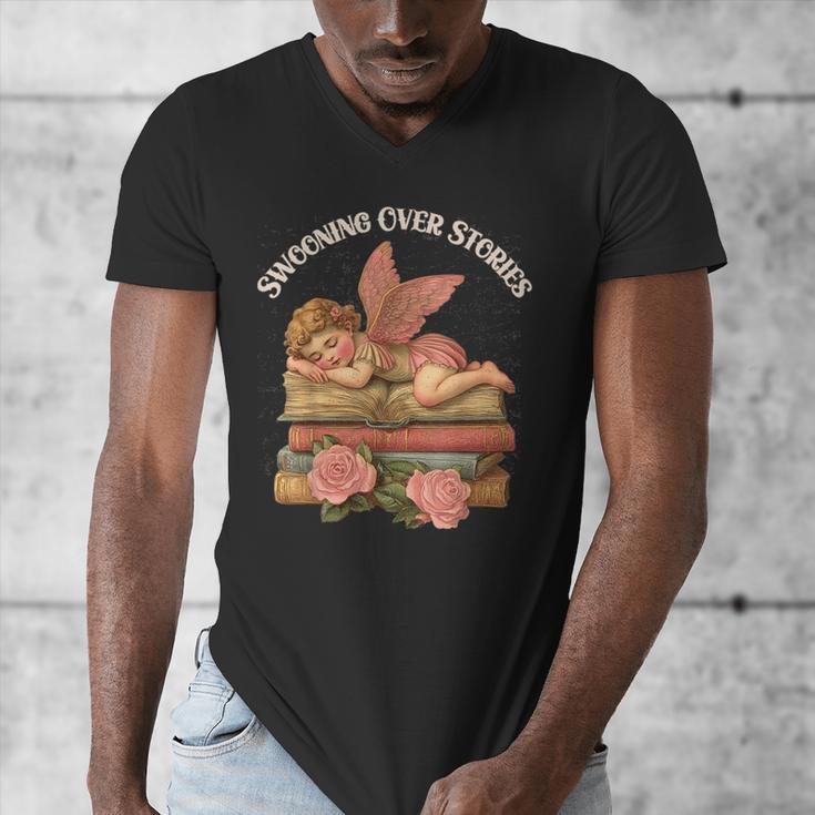 Valentine's Swooning Over Stories Cupid And Book Lover Tee Men's V-Neck T-Shirt Valentine's Swooning Over Stories Cupid And Book Lover Tee Men's V-Neck T-Shirt