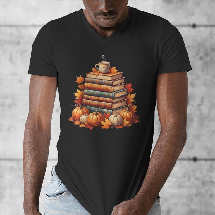Vintage Autumn Books Pumpkin Coffee Book Lover Reading Men's V-Neck T-Shirt Vintage Autumn Books Pumpkin Coffee Book Lover Reading Men's V-Neck T-Shirt
