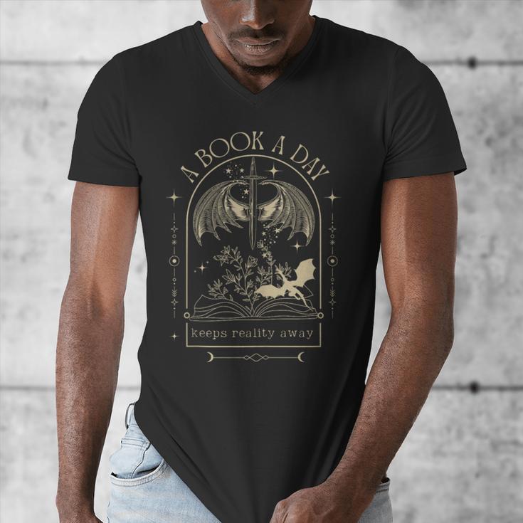 Vintage A Book a Day Keeps Reality Away Spicy Book Readers Men's V-Neck T-Shirt
