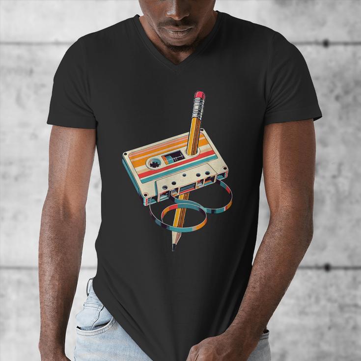 Vintage Cassette Tape And Pencil Nostalgia Party 70s 80s 90s Men's V-Neck T-Shirt