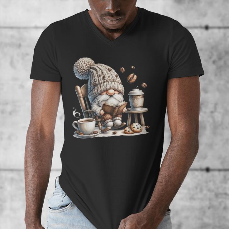 Vintage Cute Gnome Reading Book Coffee Cute Gnome Graphic Men's V-Neck T-Shirt