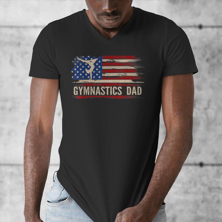 Vintage Gymnastics Dad American USA Flag Sports Men's V-Neck T-Shirt