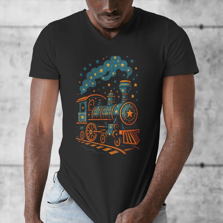 Vintage Locomotive Nostalgia Railroad Stars Men's V-Neck T-Shirt Vintage Locomotive Nostalgia Railroad Stars Men's V-Neck T-Shirt