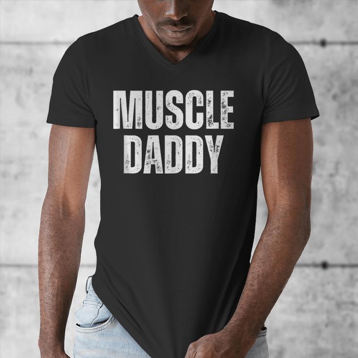 Vintage Muscle Daddy Weightlifter Dad Cool Father Workout Men's V-Neck T-Shirt