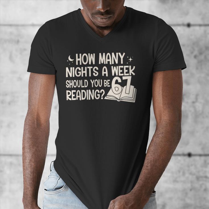 Vintage How Many Nights Reading 67 Meme Book Lover Teacher Men's V-Neck T-Shirt