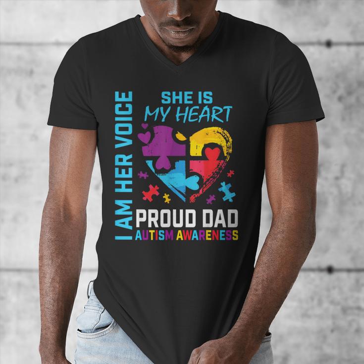 I Am Her Voice She Is My Heart Autism Awareness Daughter Dad Men's V-Neck T-Shirt