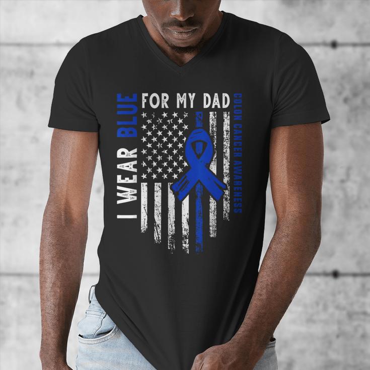 I Wear Blue For My Dad Colon Cancer Awareness Blue USA Flag Men's V-Neck T-Shirt