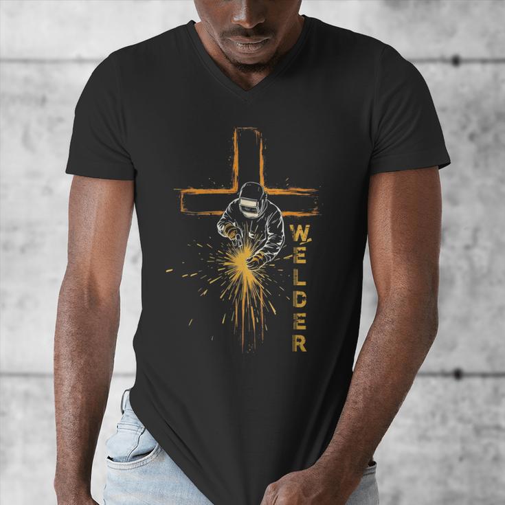 Welder Christian Cross Weld Welding Dad Jesus Lover Men's V-Neck T-Shirt