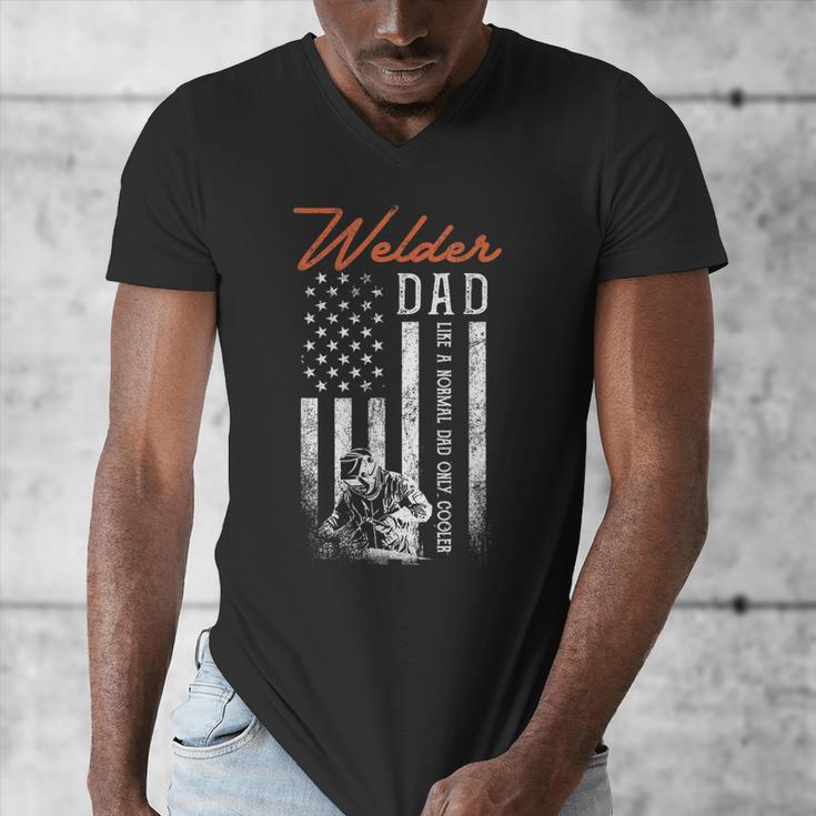 Welder Dad Like A Normal Dad Only Cooler USA Flag Welding Men's V-Neck T-Shirt