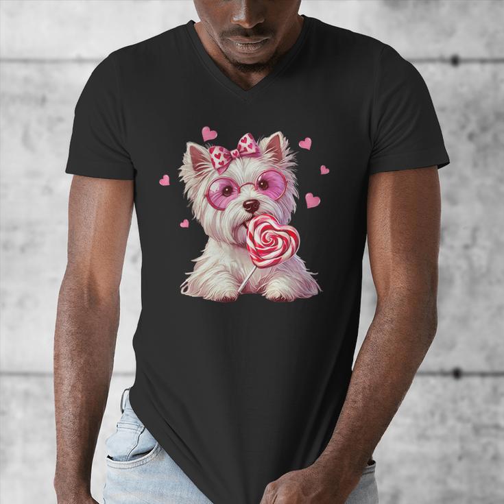 Westie Dog Valentines Day Dog Mom Westie Dad Candy Sucker For Men Women Girls Kids Men's V-Neck T-Shirt