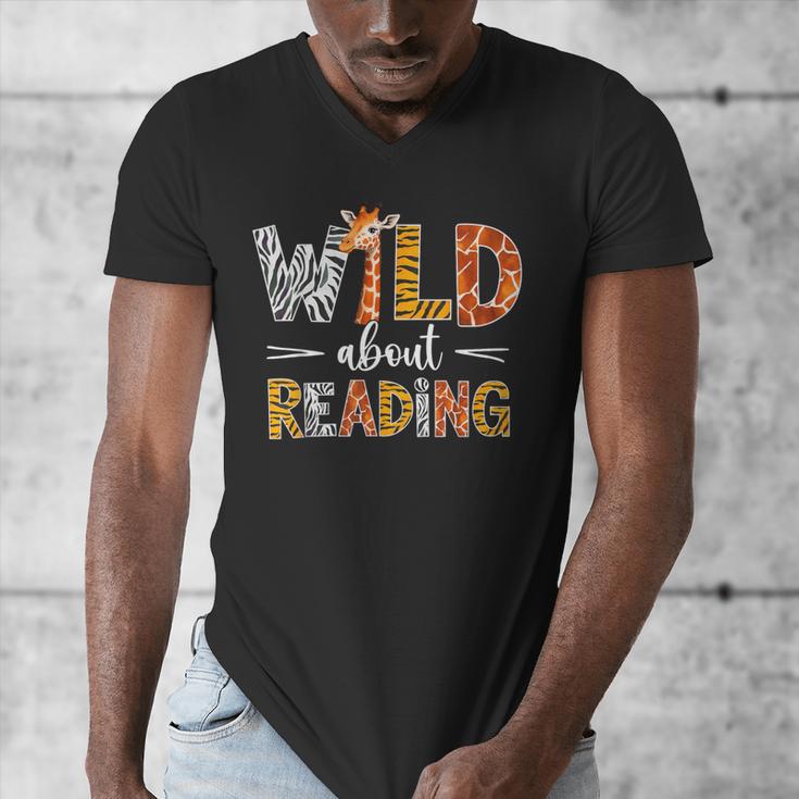 Wild About Reading Books Reader Teachers Kids Librarian Men's V-Neck T-Shirt Wild About Reading Books Reader Teachers Kids Librarian Men's V-Neck T-Shirt