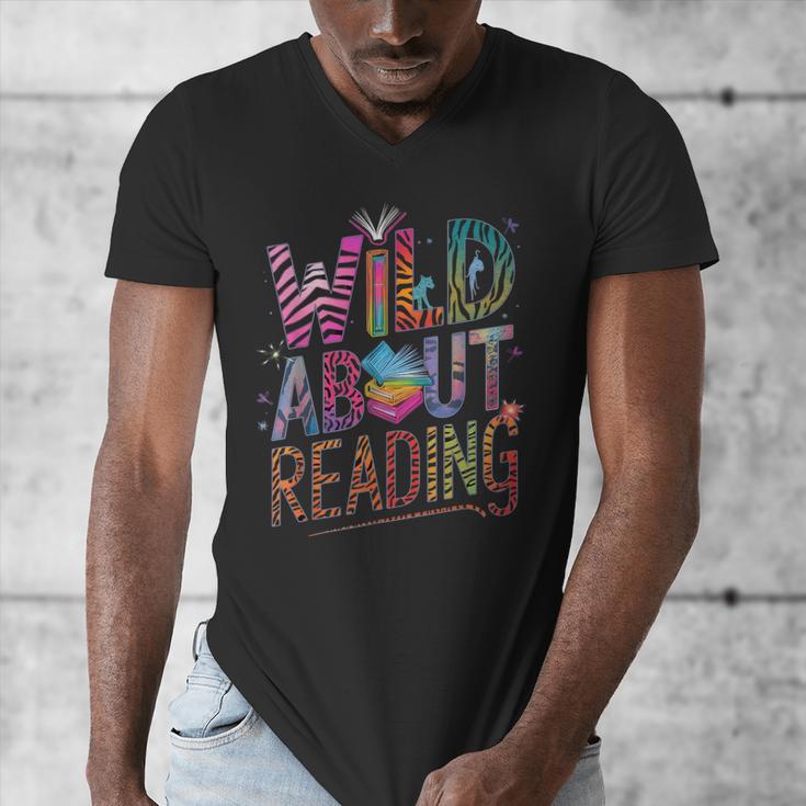 Wild About Reading Books Readers Lovers Bookworm Library Day Men's V-Neck T-Shirt