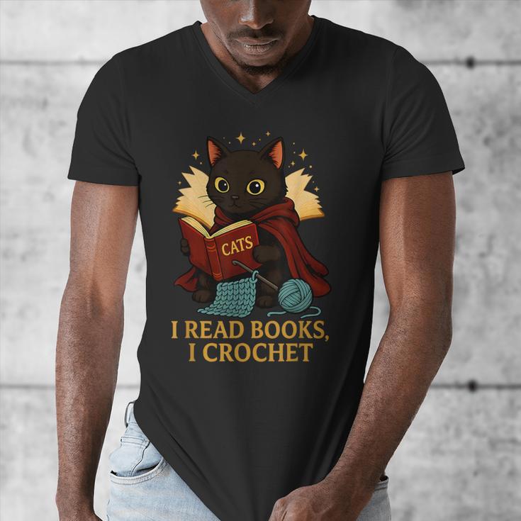 Wizard Cat Reading a Book While Crocheting Men's V-Neck T-Shirt