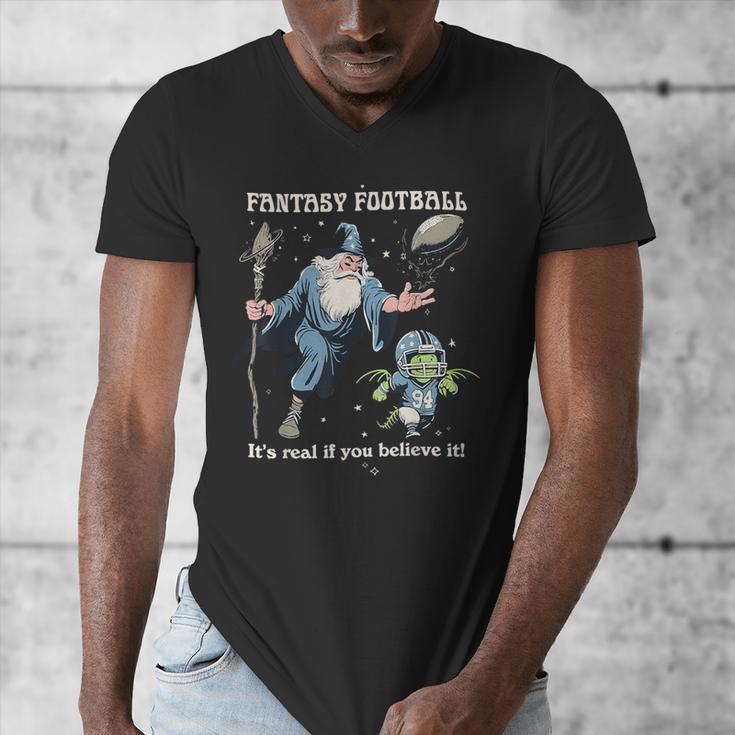Wizard Dragon Fantasy Football Player Literal Dad Joke Men's V-Neck T-Shirt
