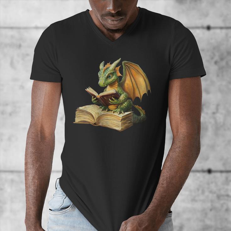 Women's Dragon Bookworm Reading Book Graphic Men's V-Neck T-Shirt Women's Dragon Bookworm Reading Book Graphic Men's V-Neck T-Shirt