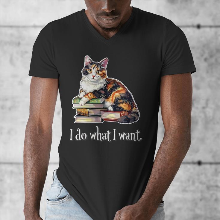 Womens Girls Books I Do What I Want Calico Cat Lover Men's V-Neck T-Shirt