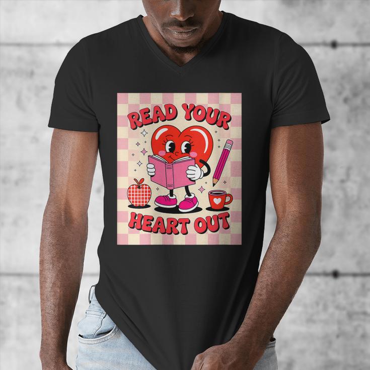 Women's Read Your Heart Out Groovy Bookish Valentine Day Women Girls Men's V-Neck T-Shirt