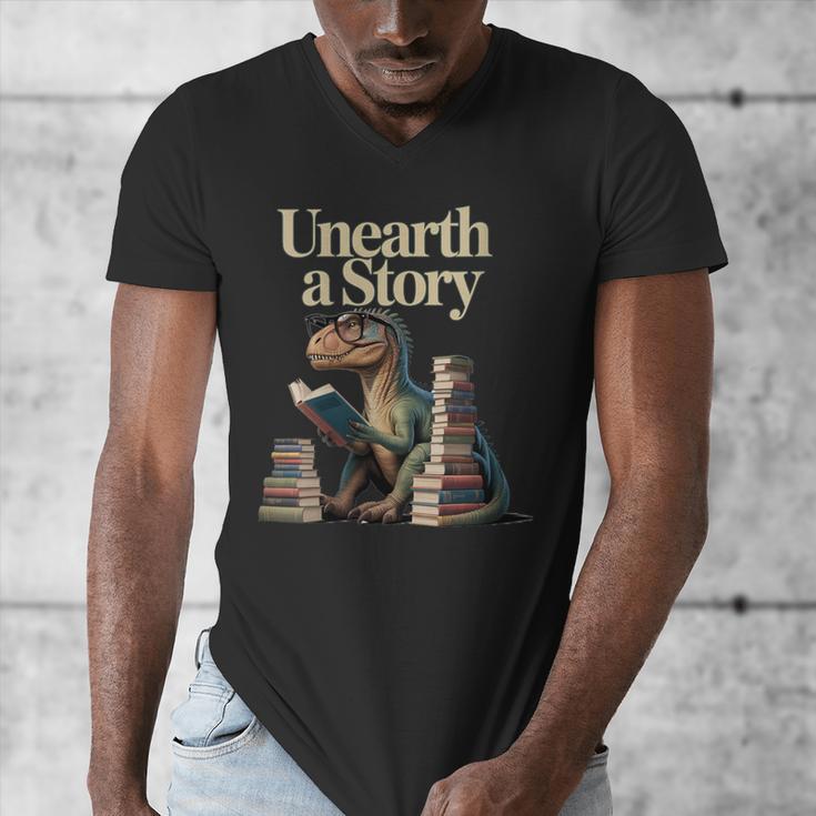 Women's Unearth A Story Dinosaur Reading a Library Book Men's V-Neck T-Shirt Women's Unearth A Story Dinosaur Reading a Library Book Men's V-Neck T-Shirt