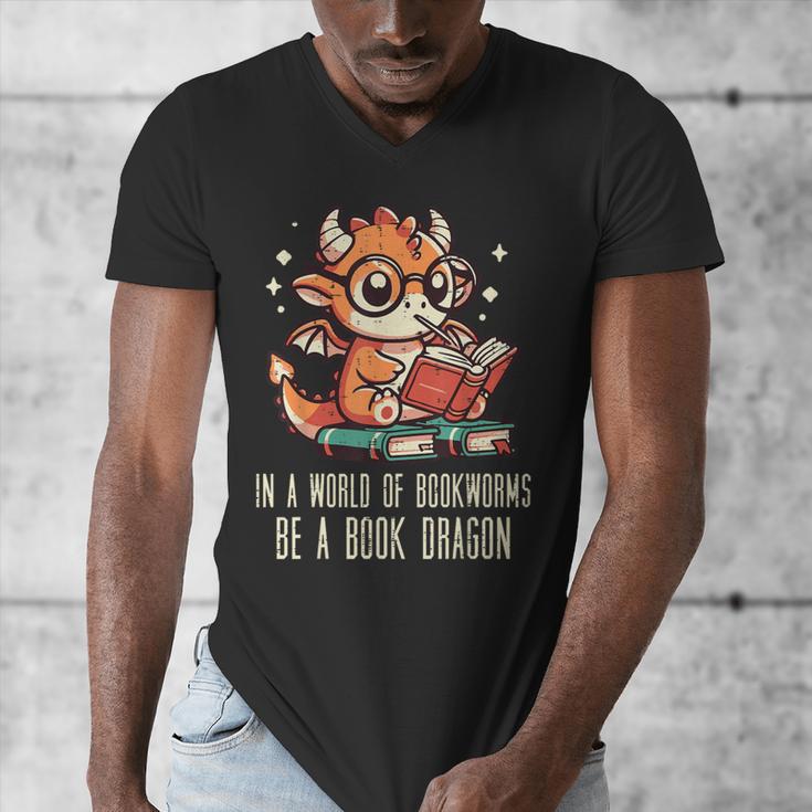 In World Of Bookworms Be Book Dragon Cute Women Kids Men Men's V-Neck T-Shirt In World Of Bookworms Be Book Dragon Cute Women Kids Men Men's V-Neck T-Shirt