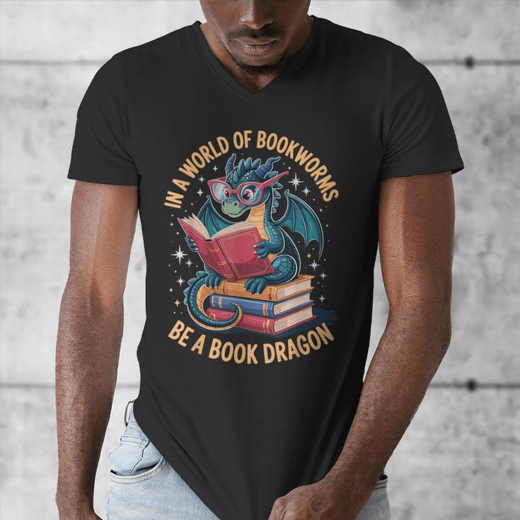 In A World Of Bookworms Be A Book Dragon Men's V-Neck T-Shirt In A World Of Bookworms Be A Book Dragon Men's V-Neck T-Shirt