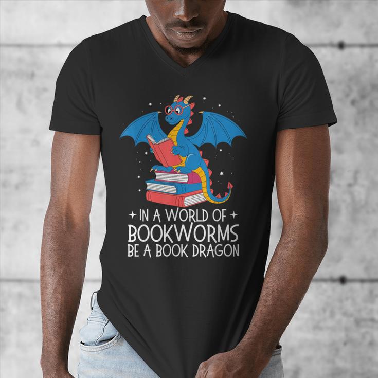 In A World Full Of Bookworms Be A Book Dragon Reading Men's V-Neck T-Shirt