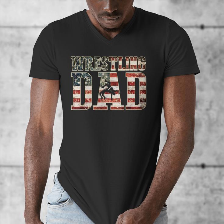 Wrestling Dad American Flag Matching For Dads Of Wrestlers Men's V-Neck T-Shirt