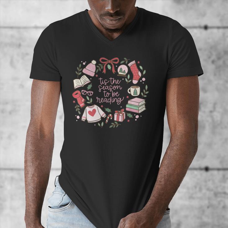 Xmas Tis The Season To Be Reading Books Pajamas Men's V-Neck T-Shirt Xmas Tis The Season To Be Reading Books Pajamas Men's V-Neck T-Shirt
