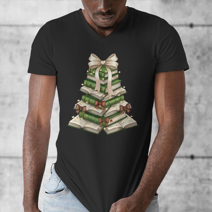 Xmas Tree Books Merry Christmas Coquette Bow Teacher Holiday Men's V-Neck T-Shirt Xmas Tree Books Merry Christmas Coquette Bow Teacher Holiday Men's V-Neck T-Shirt