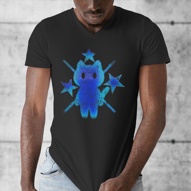 Yk2 Grunge Earthy Blue Cat With Stars Tomboy 90s Nostalgia Men's V-Neck T-Shirt Yk2 Grunge Earthy Blue Cat With Stars Tomboy 90s Nostalgia Men's V-Neck T-Shirt