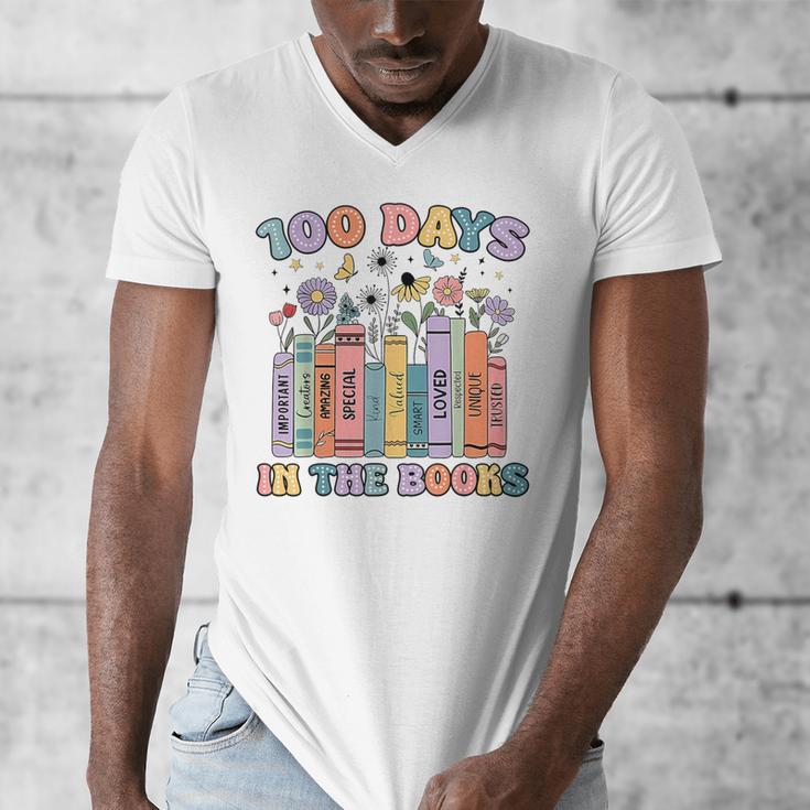 100 Days In The Books Reading Teacher 100th Day Of School Men's V-Neck T-Shirt