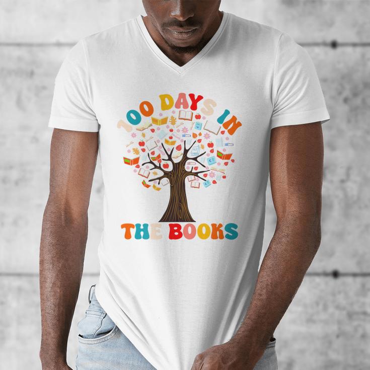 100 Days In The Books Reading Teacher 100th Day Of School Premium Men's V-Neck T-Shirt