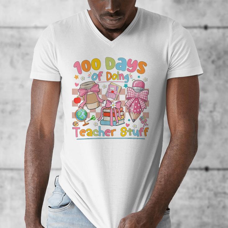 100th Day Of School Teacher 100 Days Coffee Books Men's V-Neck T-Shirt 100th Day Of School Teacher 100 Days Coffee Books Men's V-Neck T-Shirt