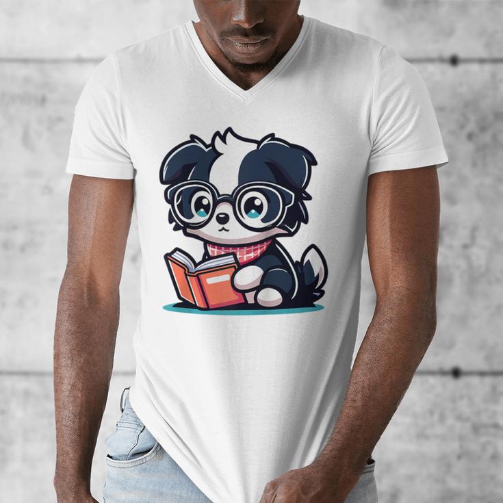 Adorable Book Lover Border Collie With Reading Glasses Cute Raglan Baseball Tee Men's V-Neck T-Shirt Adorable Book Lover Border Collie With Reading Glasses Cute Raglan Baseball Tee Men's V-Neck T-Shirt