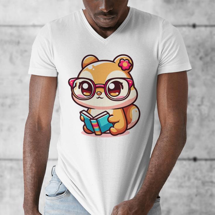 Adorable Book Lover Chipmunk With Reading Glasses Cute Premium Men's V-Neck T-Shirt Adorable Book Lover Chipmunk With Reading Glasses Cute Premium Men's V-Neck T-Shirt