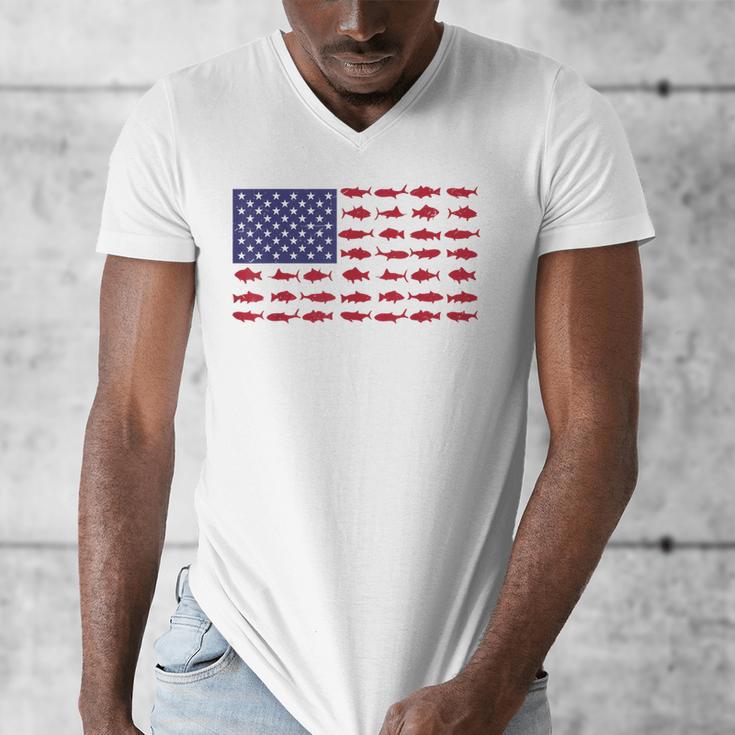 American Flag Fishing-Shirt Men Kids Bass Fish Dad Patriotic Men's V-Neck T-Shirt