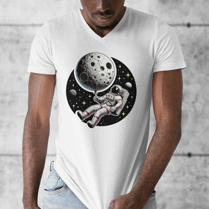 Astronaut Aesthetic Holding Moon Balloon Planets Introvert Men's V-Neck T-Shirt