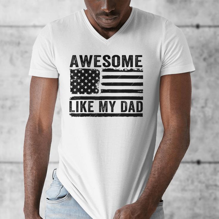 Awesome Like My Dad Fathers Day Usa Flag Dad Husband Family Men's V-Neck T-Shirt