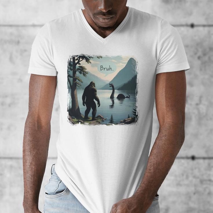 Bigfoot Sasquatch & Loch Ness Monster Introvert Bruh Men's V-Neck T-Shirt