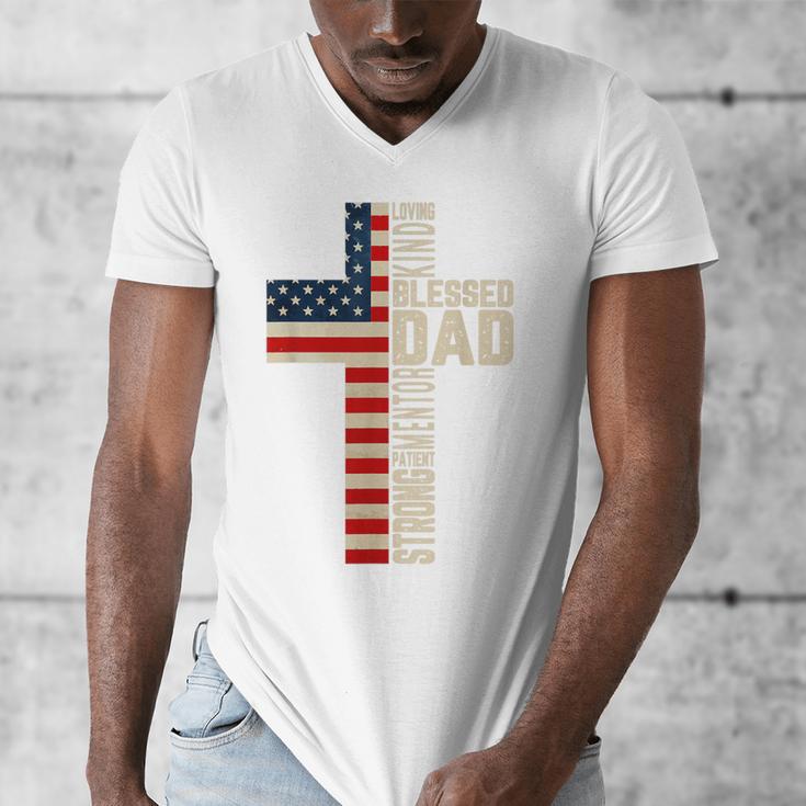 Blessed Dad Christian From Daughter Son Jesus Patriotic Men's V-Neck T-Shirt