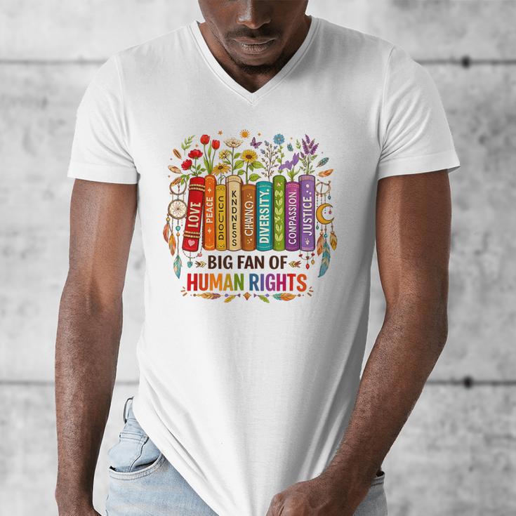 Boho Floral Book Big Fan Of Human Rights Liberal Protest Men's V-Neck T-Shirt